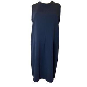 'S Max Mara Shift Dress Navy Sleeveless Tunic Crew Neck Relaxed Fit Back…